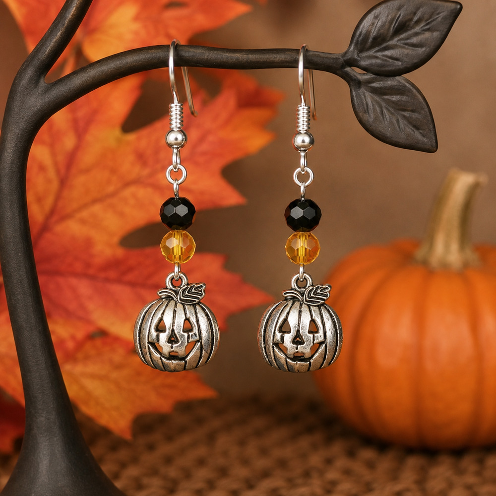 Handmade Pumpkin Beaded Earrings: Fall Harvest #H64